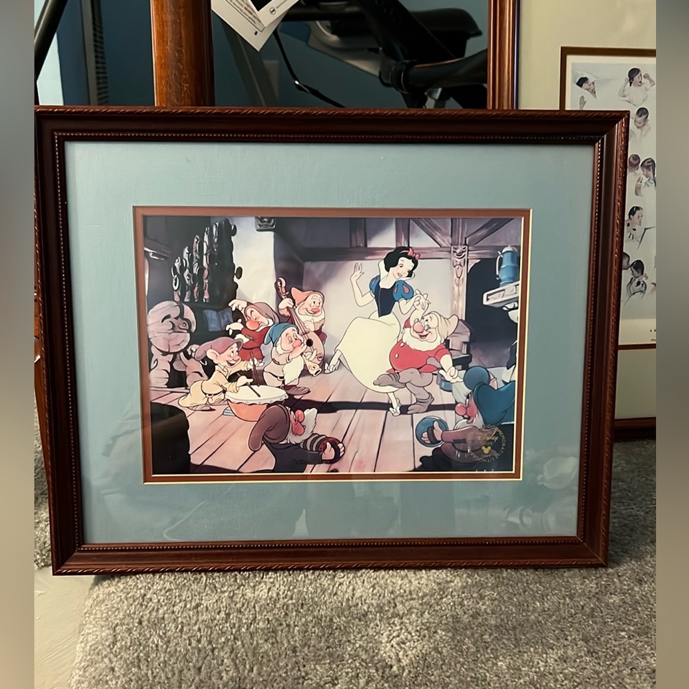 Framed Snow White and the Seven Dwarfs Art commemorative lithograph VINTAGE